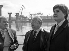 Сергей Пименов, Лев Алферов и Алексей Офицеров на строительстве волгоградского моста